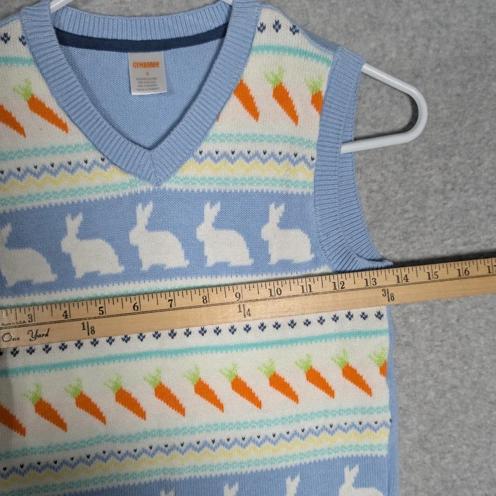 Gymboree Sweater Vest Kids Size 8 Blue Bunny Carrot Easter Knit Preppy Festive